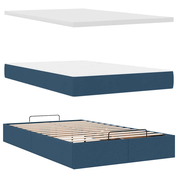 ottoman seng med madras & LEDs 120x190cm stof blå