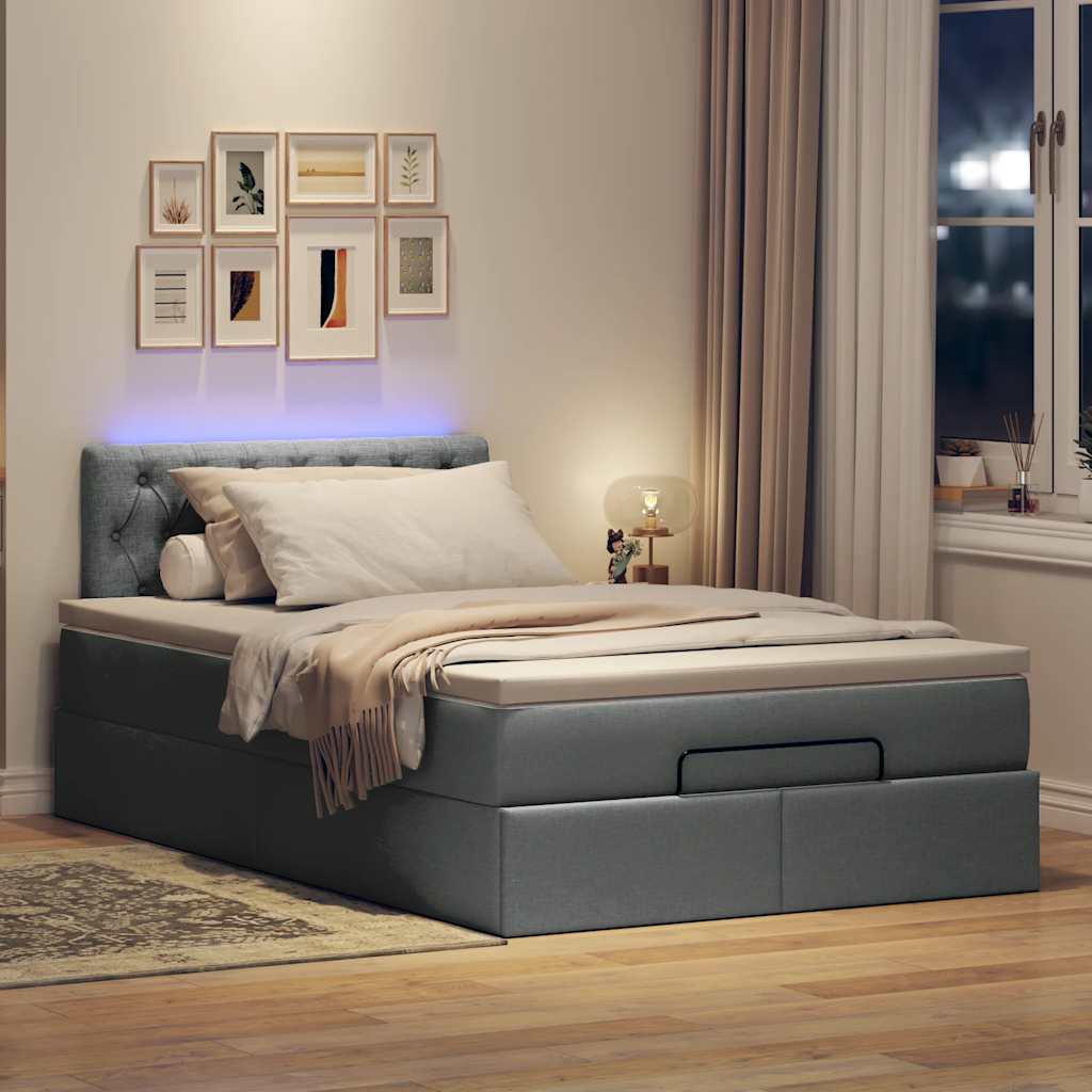 ottoman seng med madras & LEDs 120x200 cm stof mørkegrå