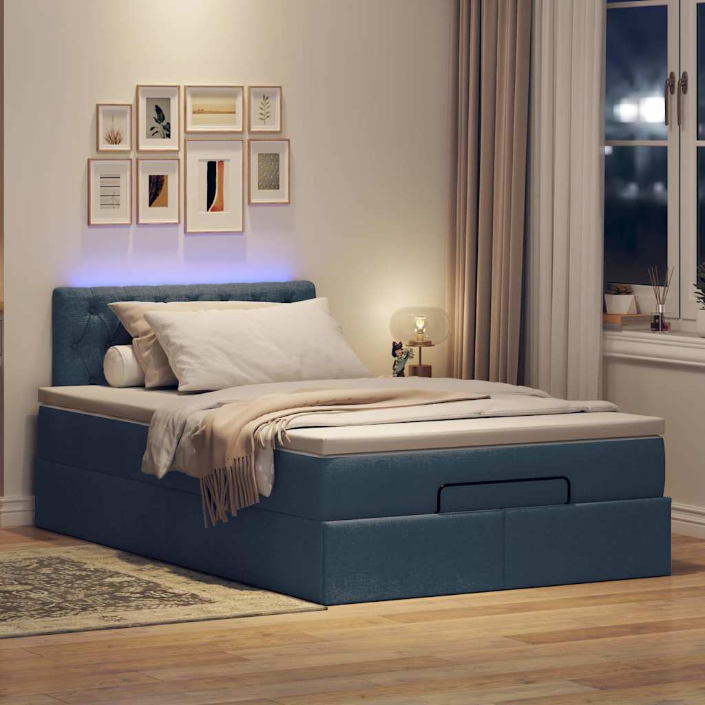 Ottoman seng med madras & LEDs Blå 120x200 cm Stof
