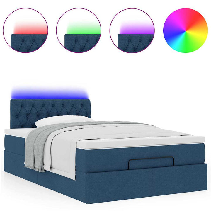 Ottoman seng med madras & LEDs Blå 120x200 cm Stof
