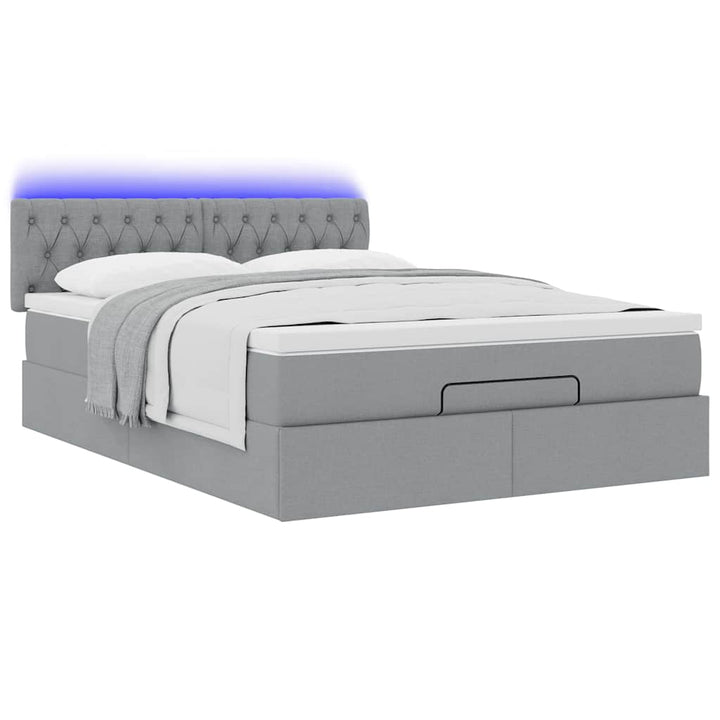 ottoman seng med madras & LEDs 140x190 cm stof lysegrå