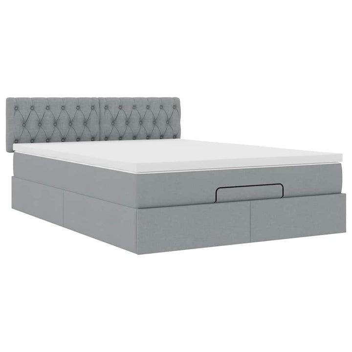 ottoman seng med madras & LEDs 140x190 cm stof lysegrå