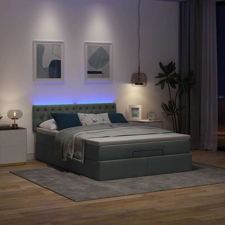 ottoman seng med madras & LEDs 140x190 cm stof Mørkegrå