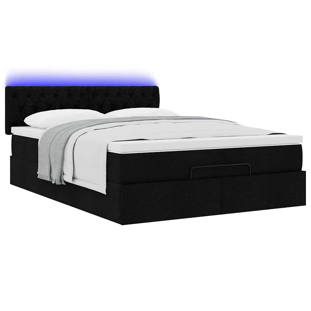 ottoman seng med madras & LEDs 140x190 cm stof Sort