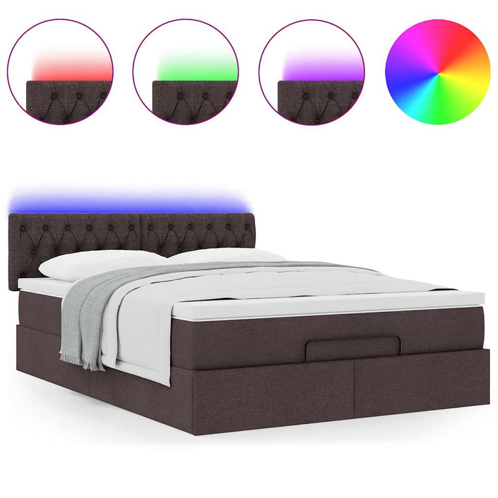 Ottoman seng med madras & LEDs Mørkebrun 140x190 cm Stof