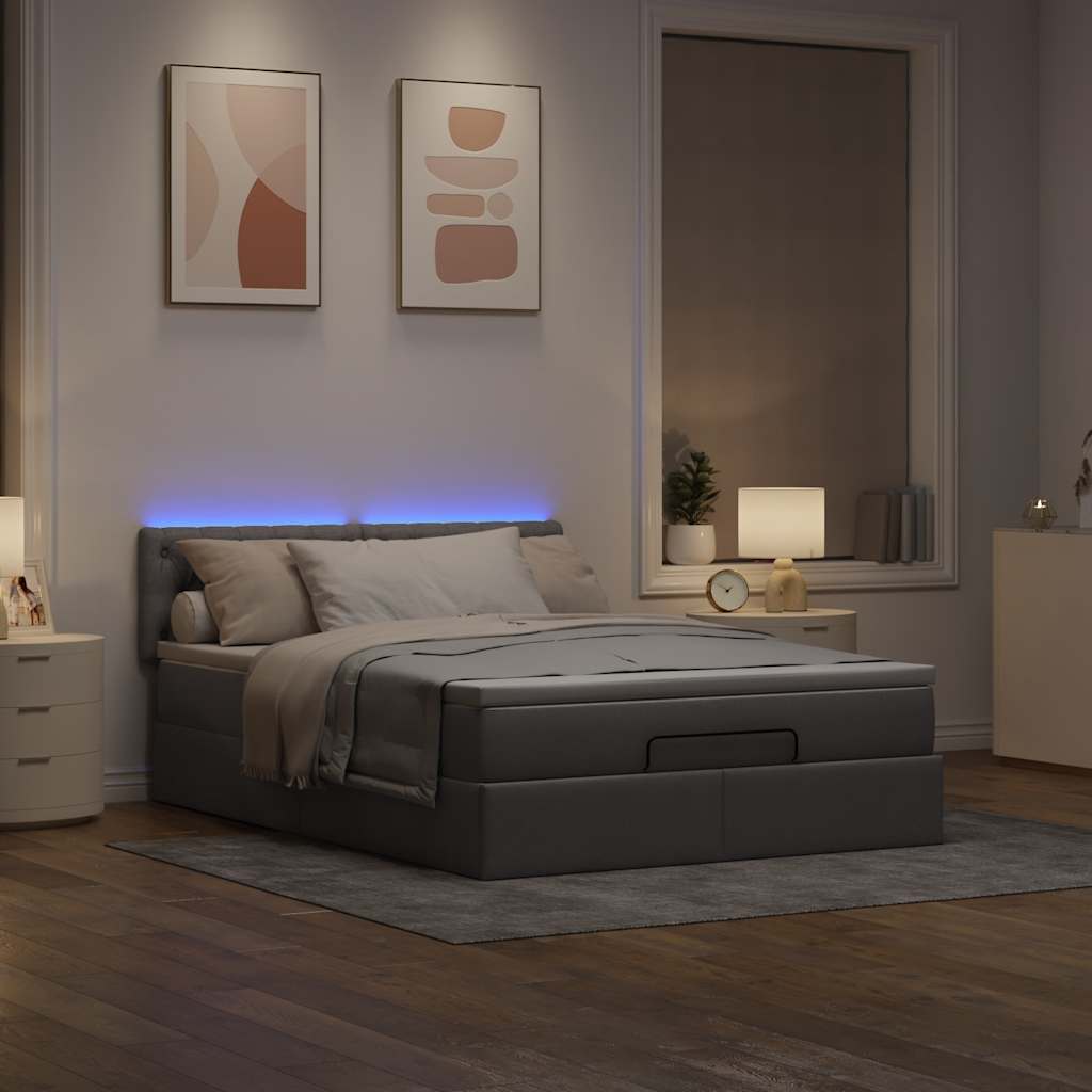 Ottoman seng med madras & LEDs Taupe 140x190 cm Stof
