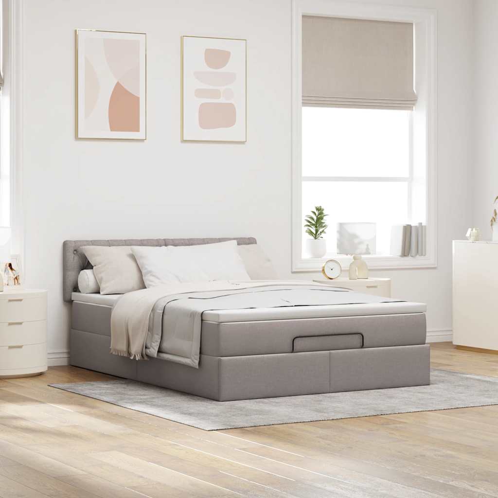 Ottoman seng med madras & LEDs Taupe 140x190 cm Stof