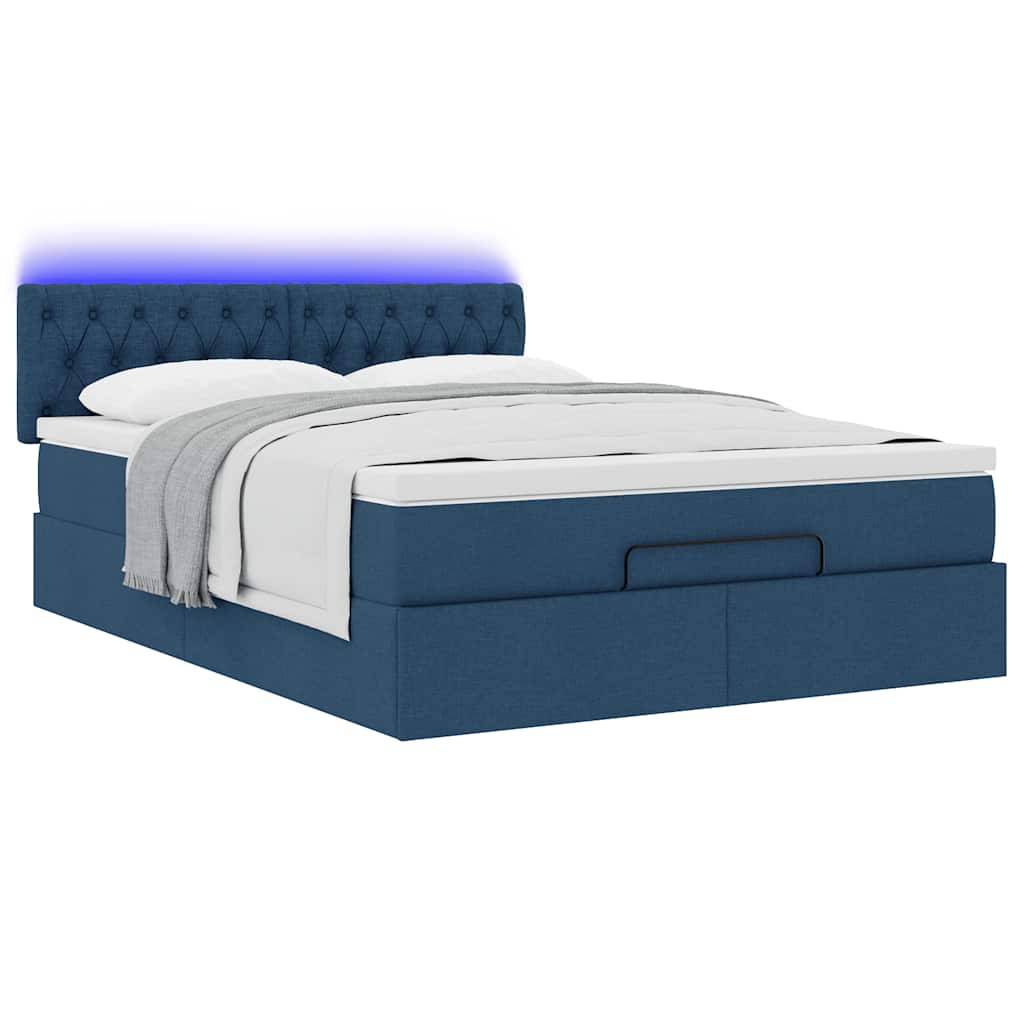 ottoman seng med madras & LEDs 140x190 cm stof Blå