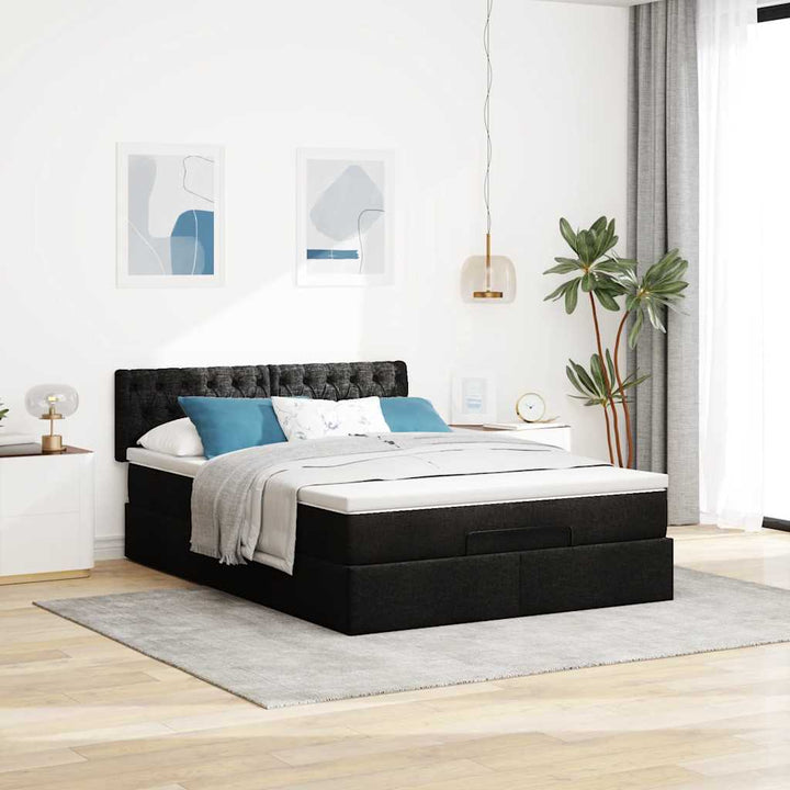 Ottoman seng med madras & LEDs Sort 140x200 cm Stof