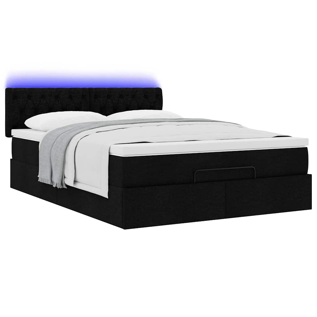 Ottoman seng med madras & LEDs Sort 140x200 cm Stof