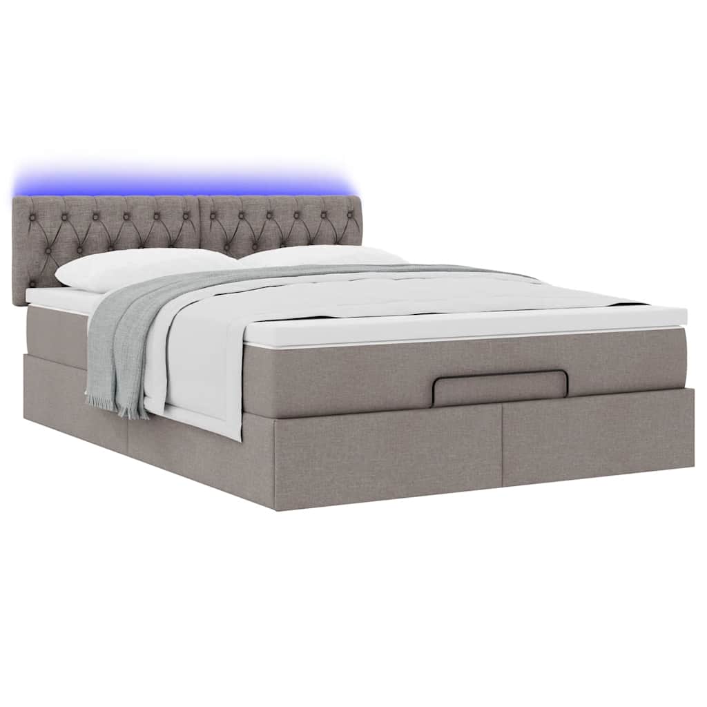 Ottoman seng med madras & LEDs Taupe 140x200 cm Stof