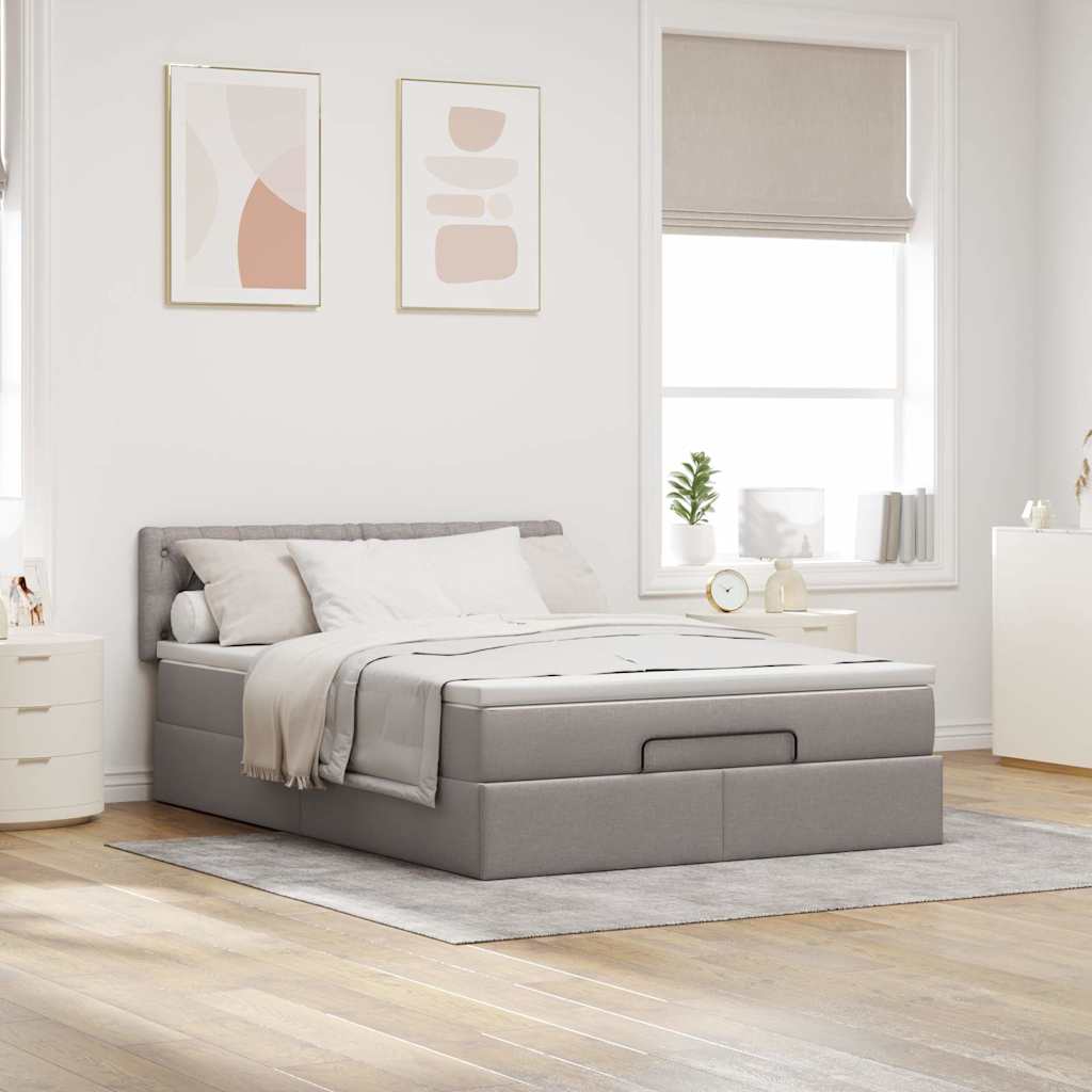 Ottoman seng med madras & LEDs Taupe 140x200 cm Stof