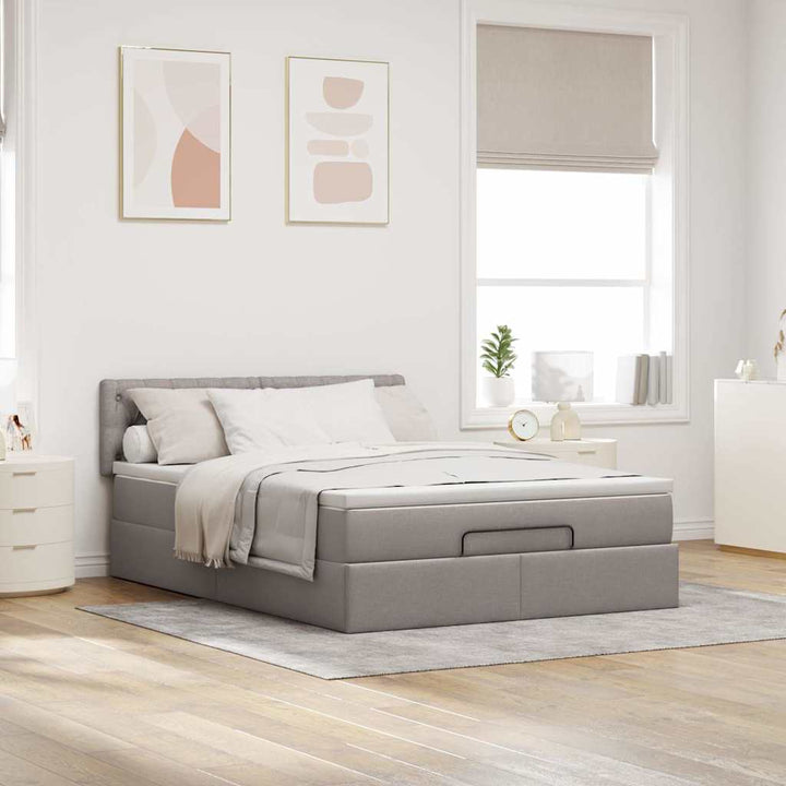 Ottoman seng med madras & LEDs Taupe 140x200 cm Stof
