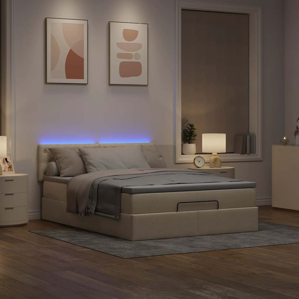 Ottoman seng med madras & LEDs fløde 140x200 cm Stof