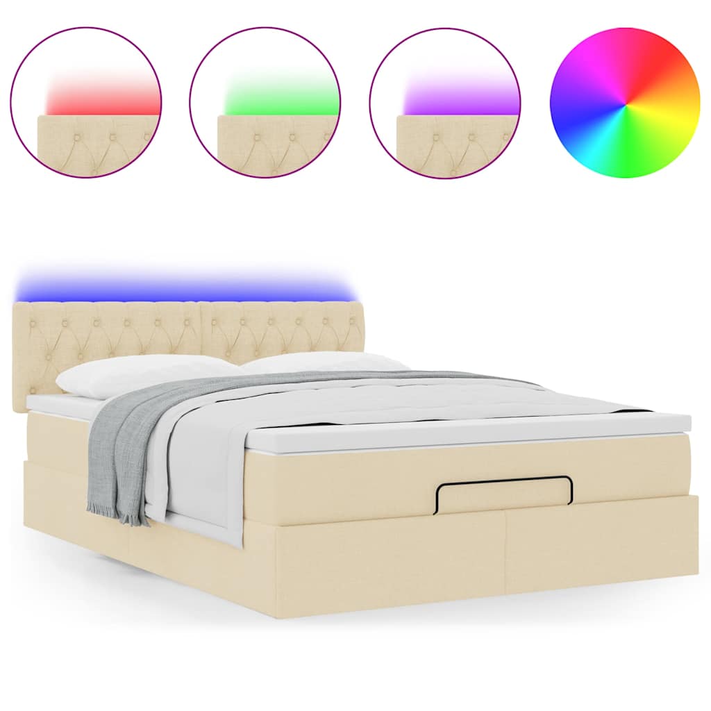 Ottoman seng med madras & LEDs fløde 140x200 cm Stof