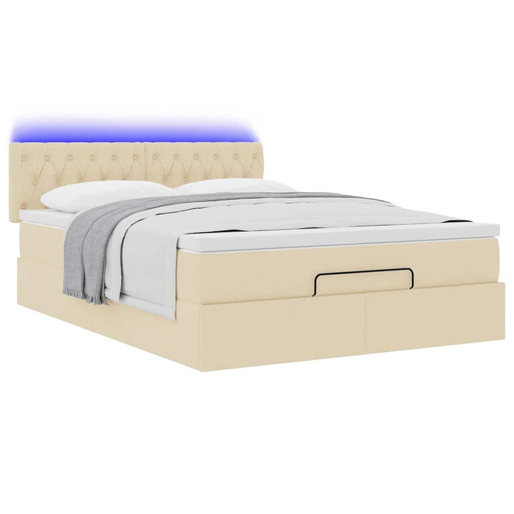 Ottoman seng med madras & LEDs fløde 140x200 cm Stof