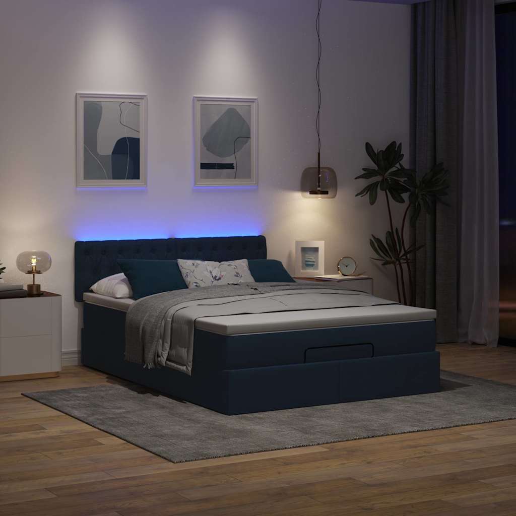 osmannisk sengeramme med madras 140x200 cm stof blå