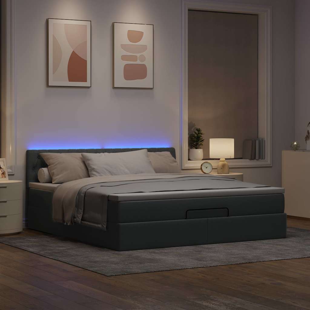 ottoman seng med madras 160x200 cm stof lysegrå