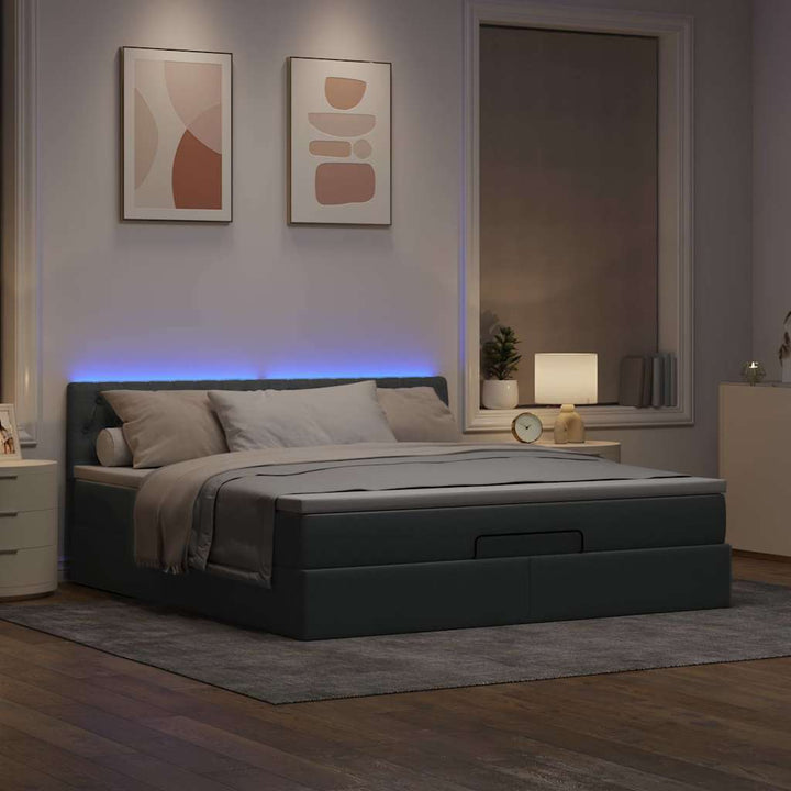 ottoman seng med madras 160x200 cm stof lysegrå