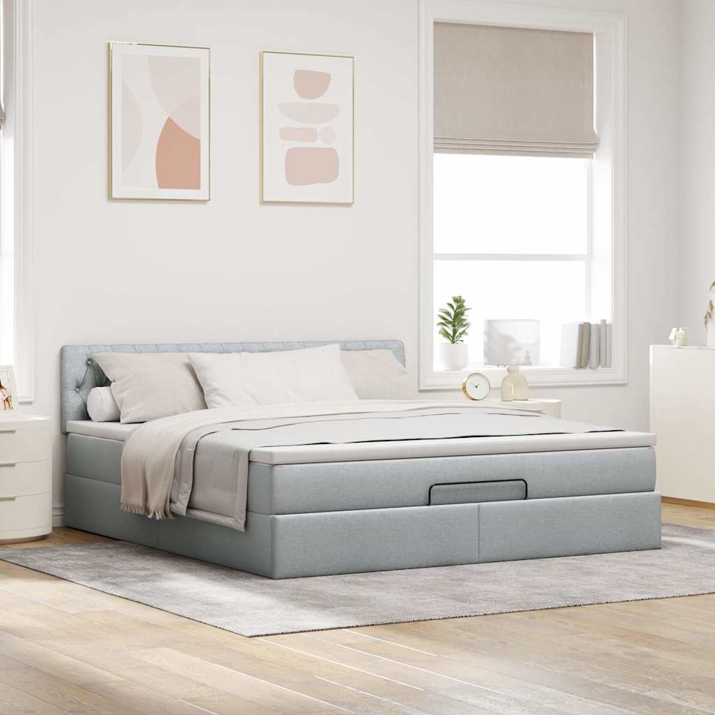ottoman seng med madras 160x200 cm stof lysegrå