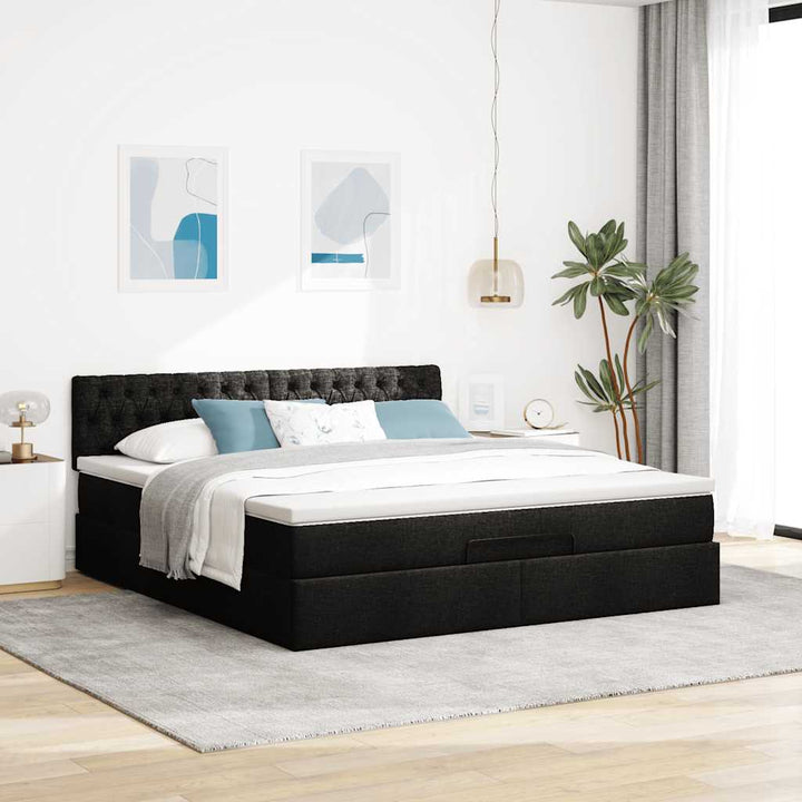 osmannisk sengeramme med madras 160x200 cm stof sort