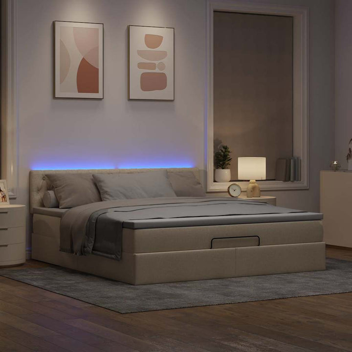 osmannisk sengeramme med madras 160x200 cm stof cremefarvet