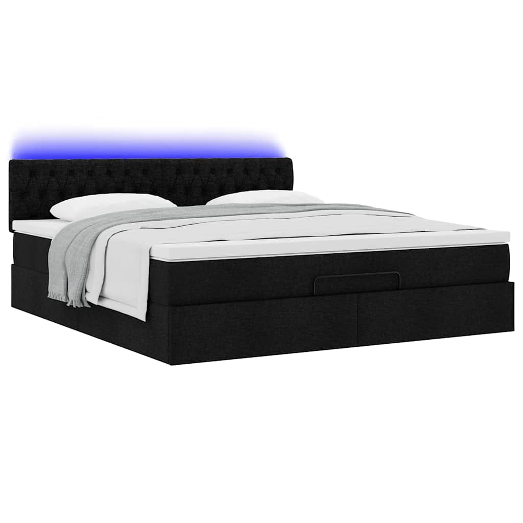 ottoman seng med madras & LEDs 180x200cm stof sort
