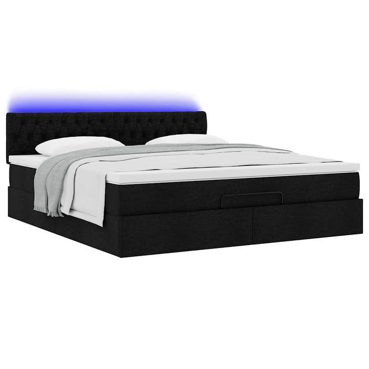 ottoman seng med madras & LEDs 180x200cm stof sort