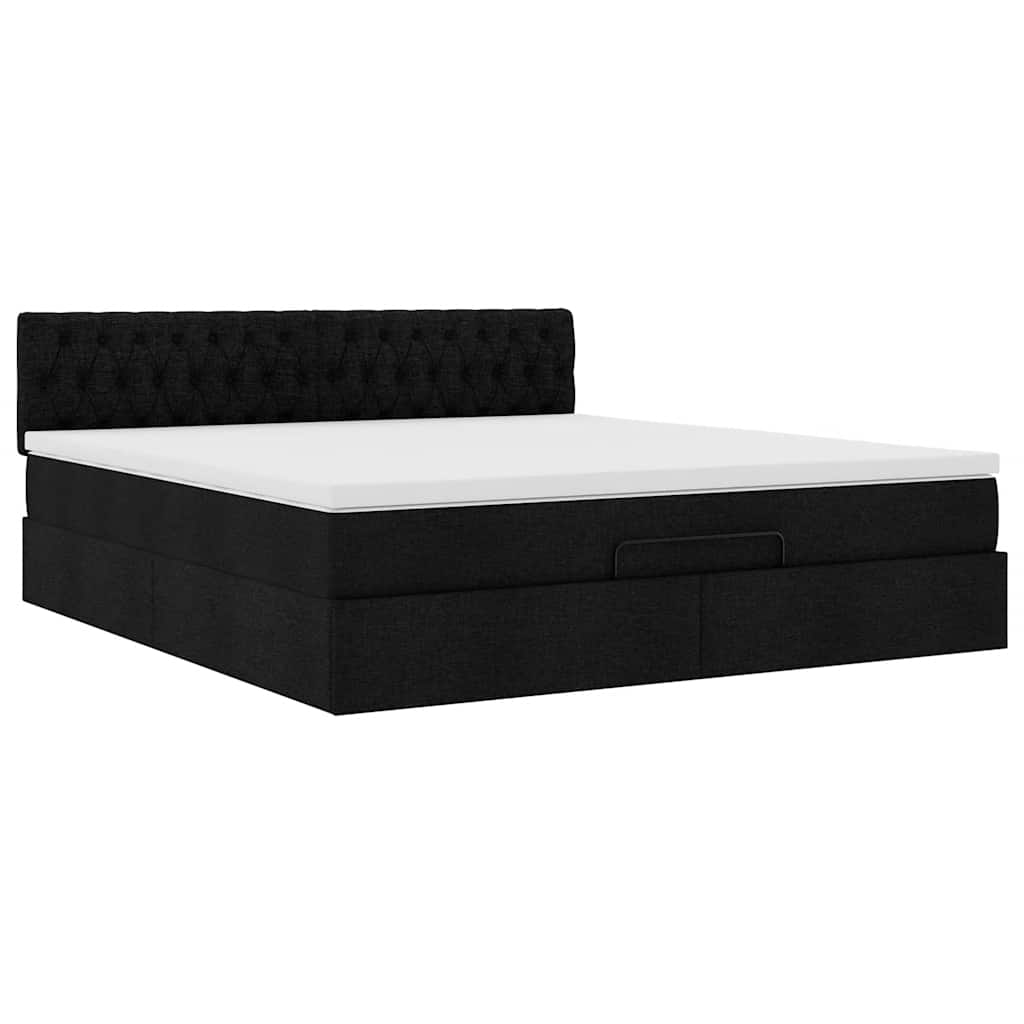 ottoman seng med madras & LEDs 180x200cm stof sort