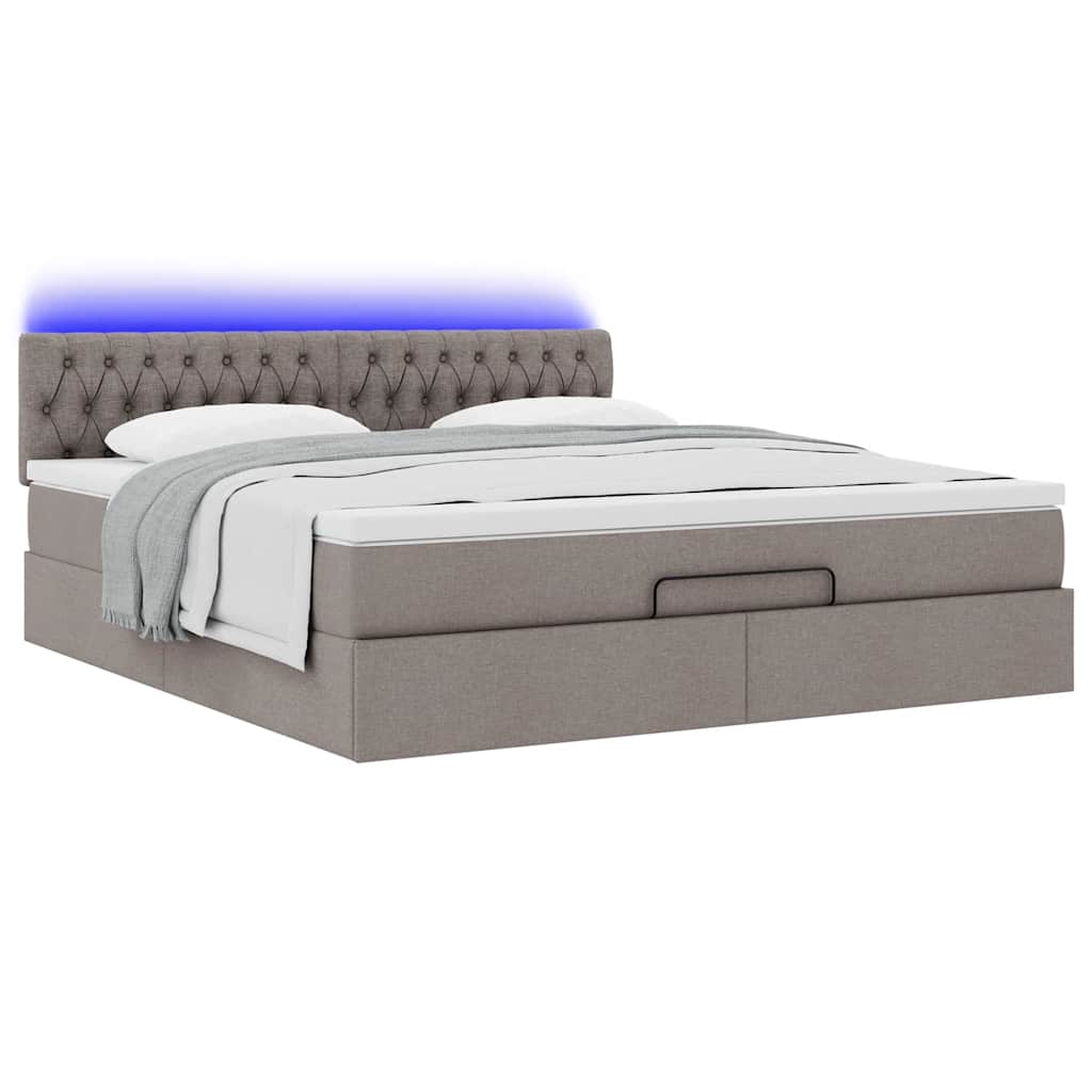 ottoman seng med madras & LEDs 180x200cm stof gråbrun