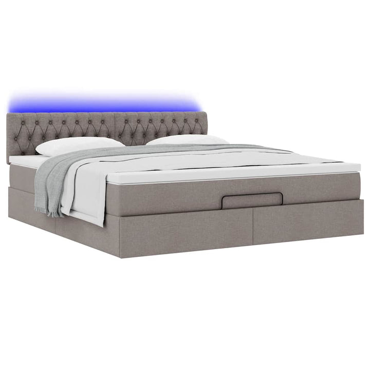 ottoman seng med madras & LEDs 180x200cm stof gråbrun