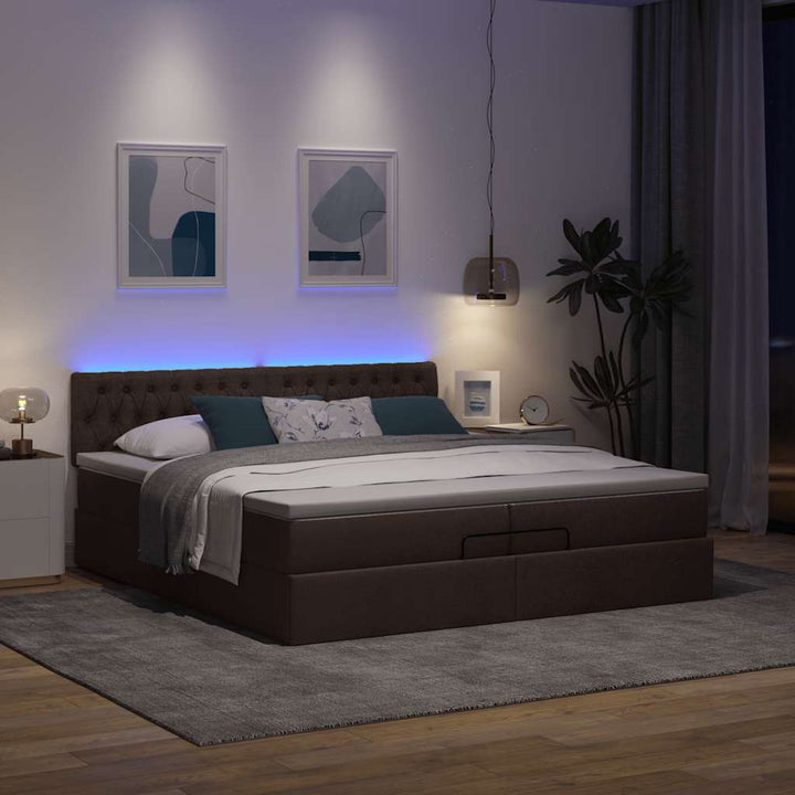 osmannisk sengeramme med madrasser 200x200 cm stof mørkebrun