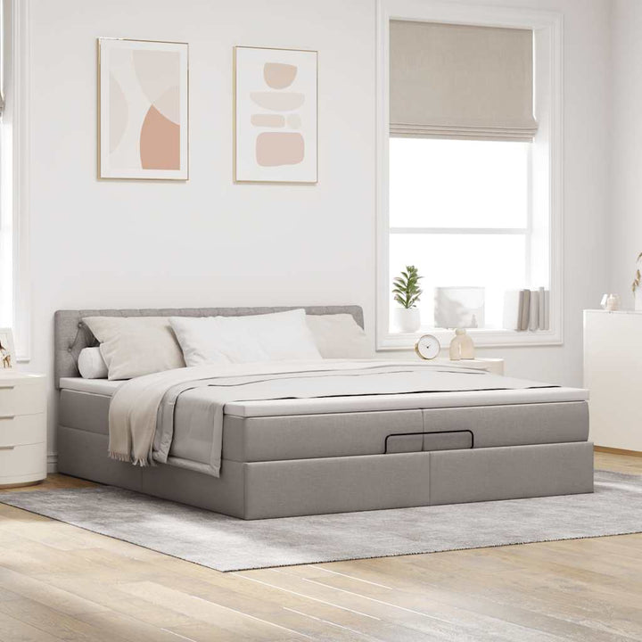 osmannisk sengeramme med madrasser 200x200 cm stof gråbrun