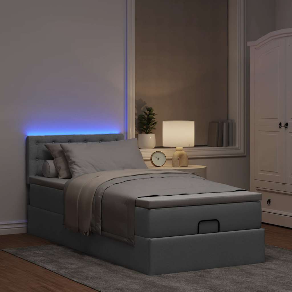 ottoman seng med madras & LEDs 80x200 cm stof lysegrå