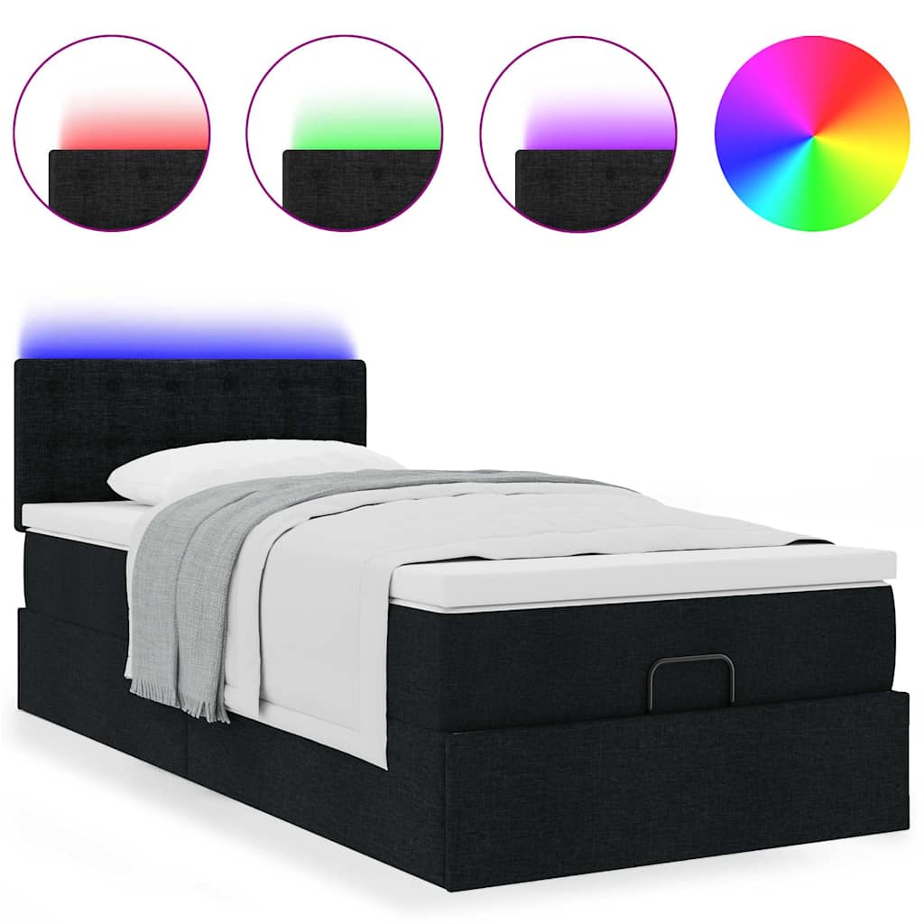 ottoman seng med madras & LEDs 80x200 cm stof sort