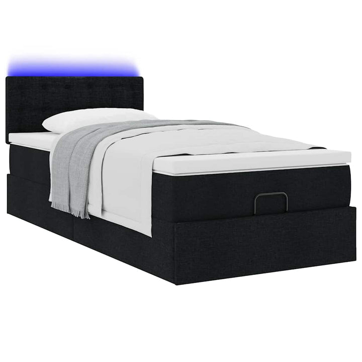 ottoman seng med madras & LEDs 80x200 cm stof sort