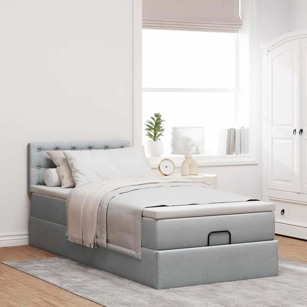 osmannisk sengeramme med madras 90x190 cm stof lysegrå