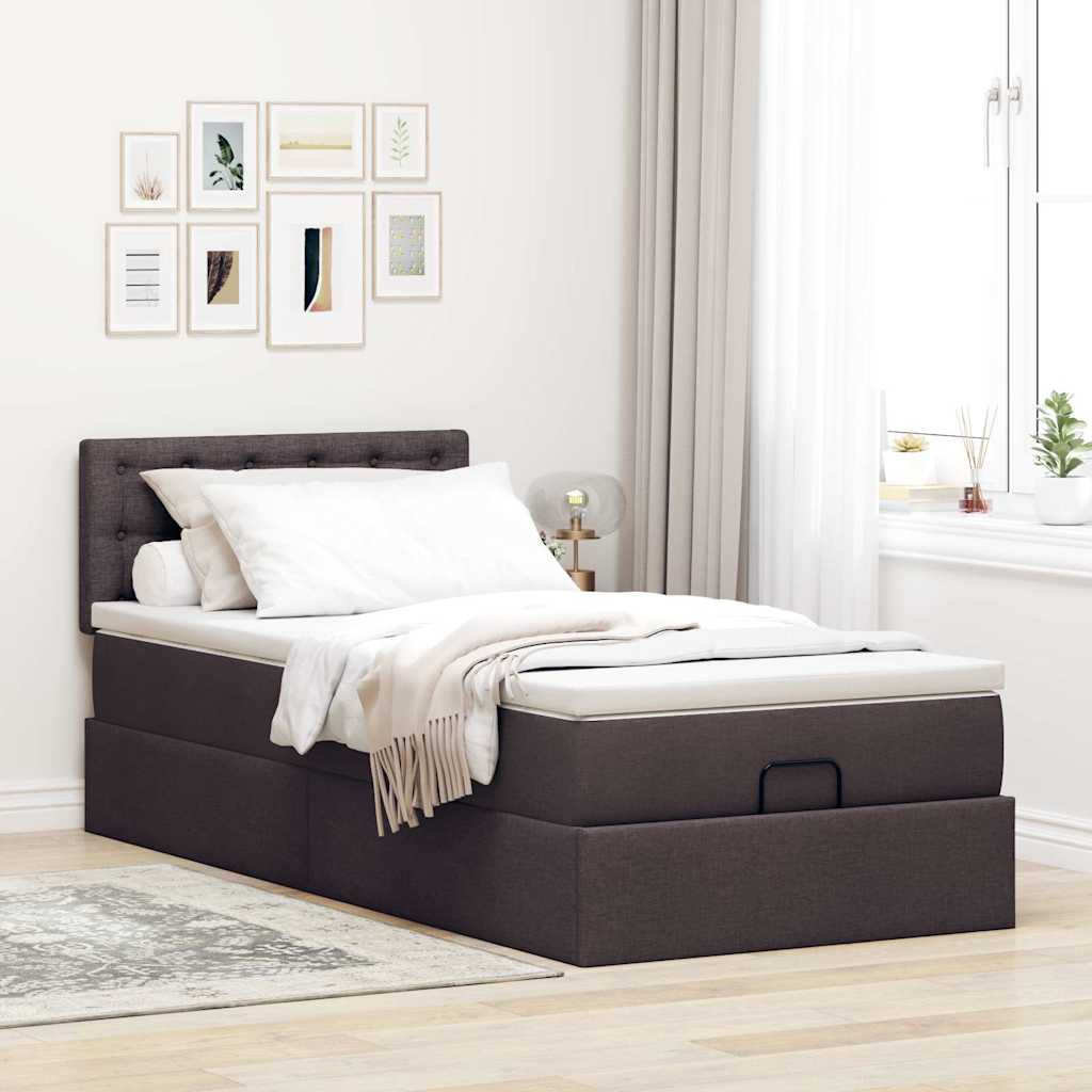 osmannisk sengeramme med madras 90x190 cm stof mørkebrun