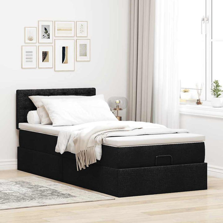 ottoman seng med madras 90x200 cm stof sort