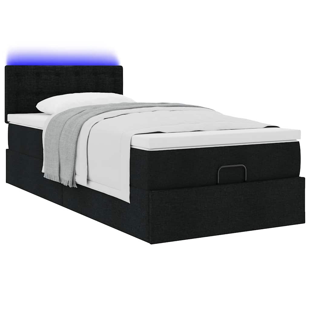 ottoman seng med madras 90x200 cm stof sort