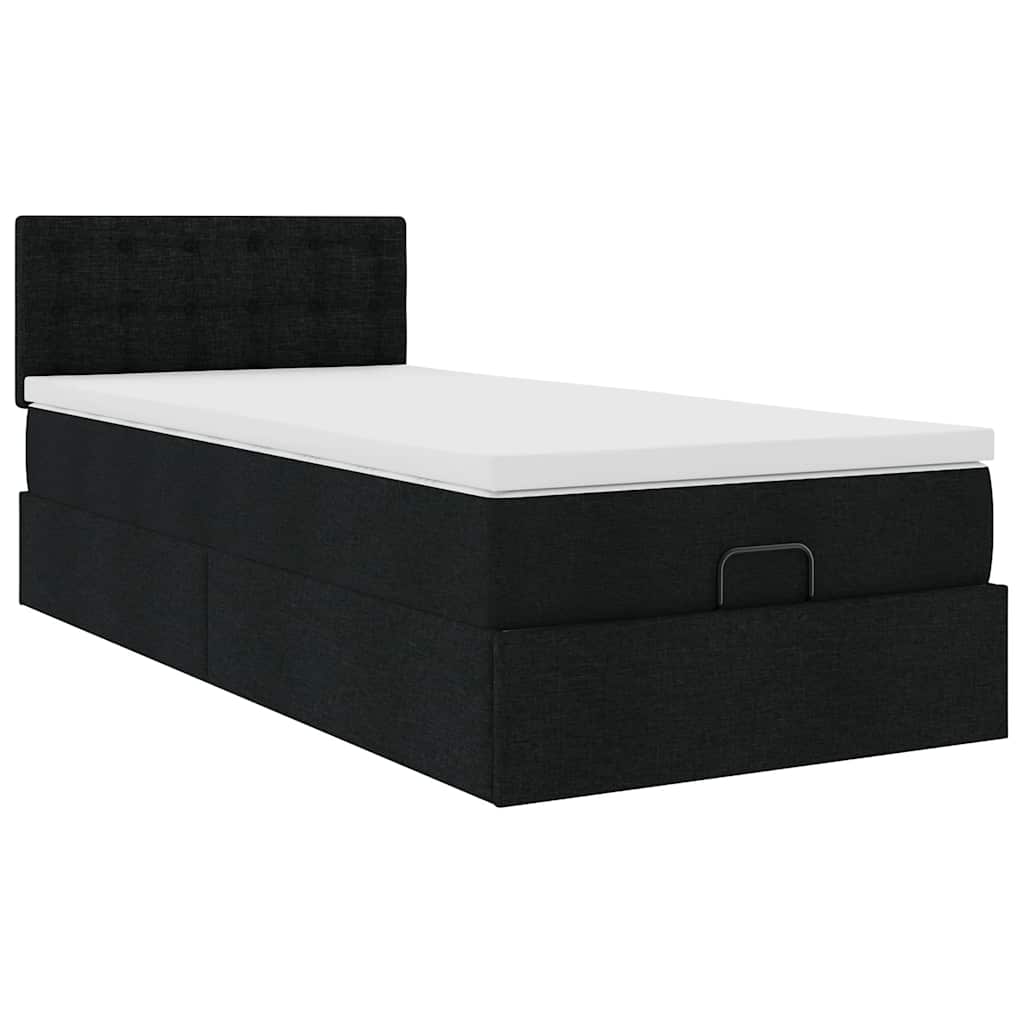 ottoman seng med madras 90x200 cm stof sort