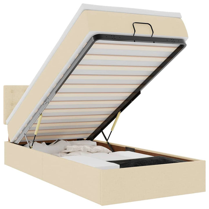 ottoman seng med madras & LEDs 90x200 cm stof cremefarvet
