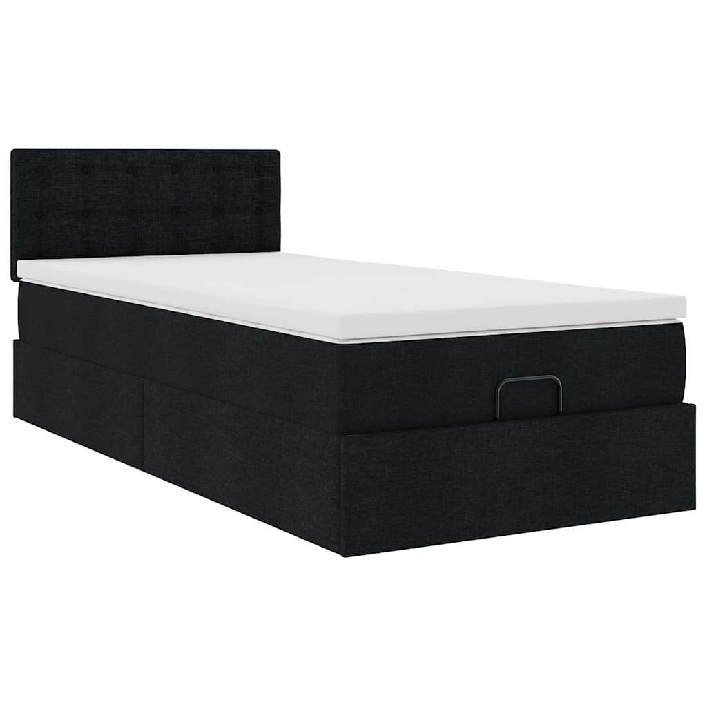 ottoman seng med madras 100x200 cm stof sort