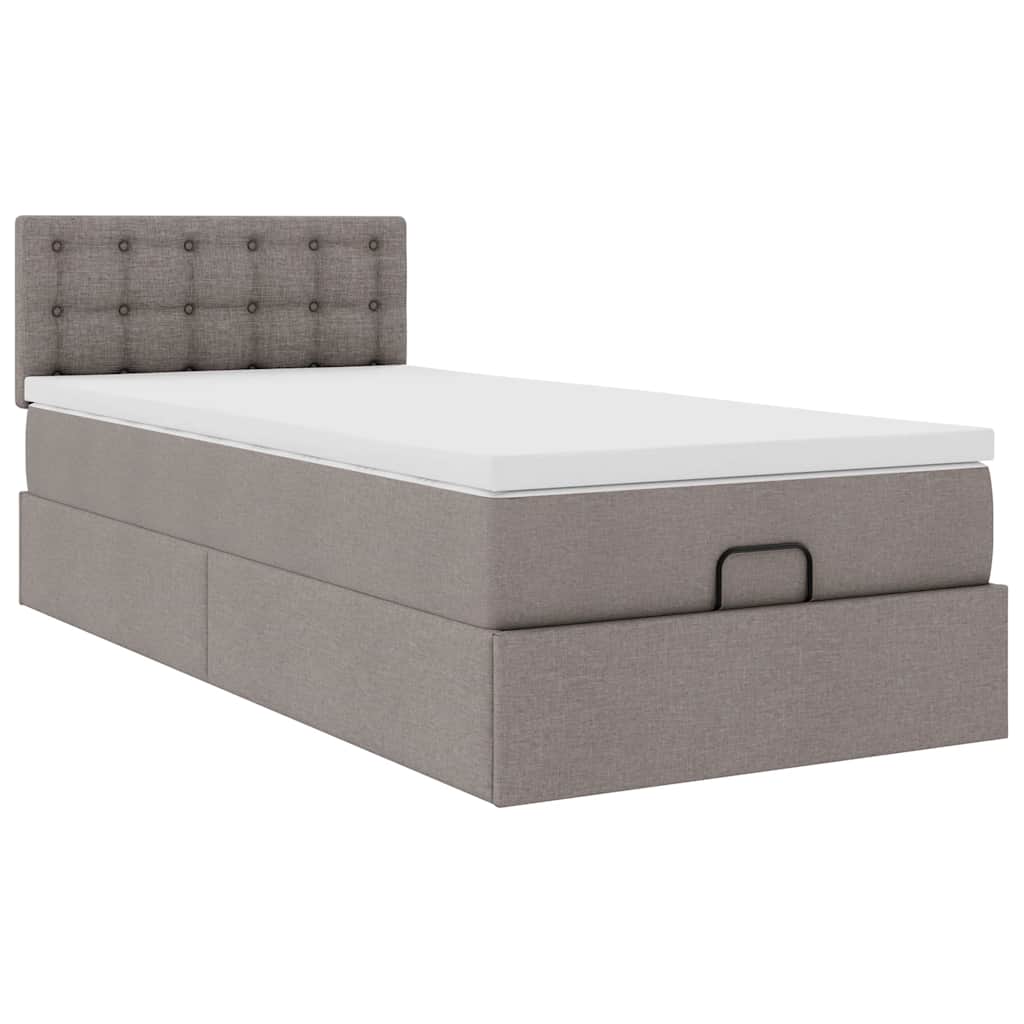 ottoman seng med madras 100x200 cm stof gråbrun