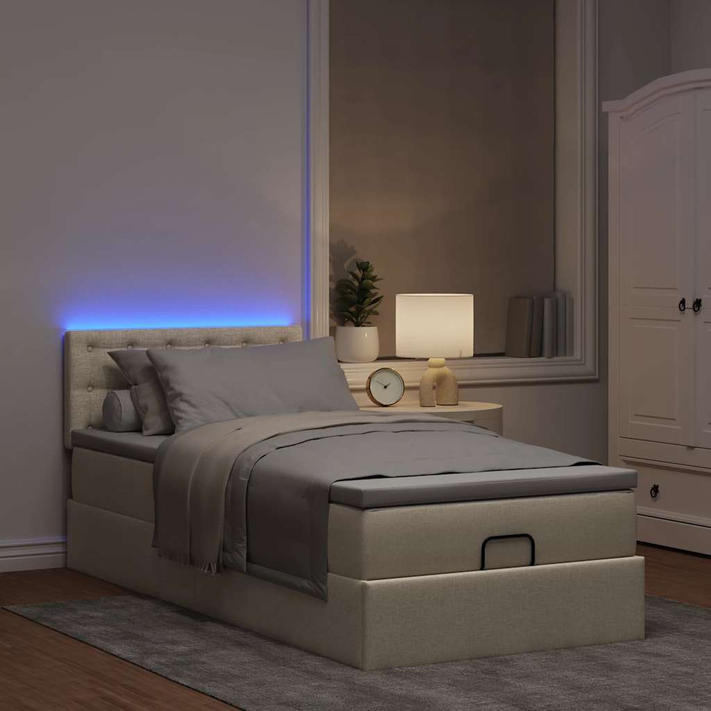 ottoman seng med madras 100x200 cm stof cremefarvet