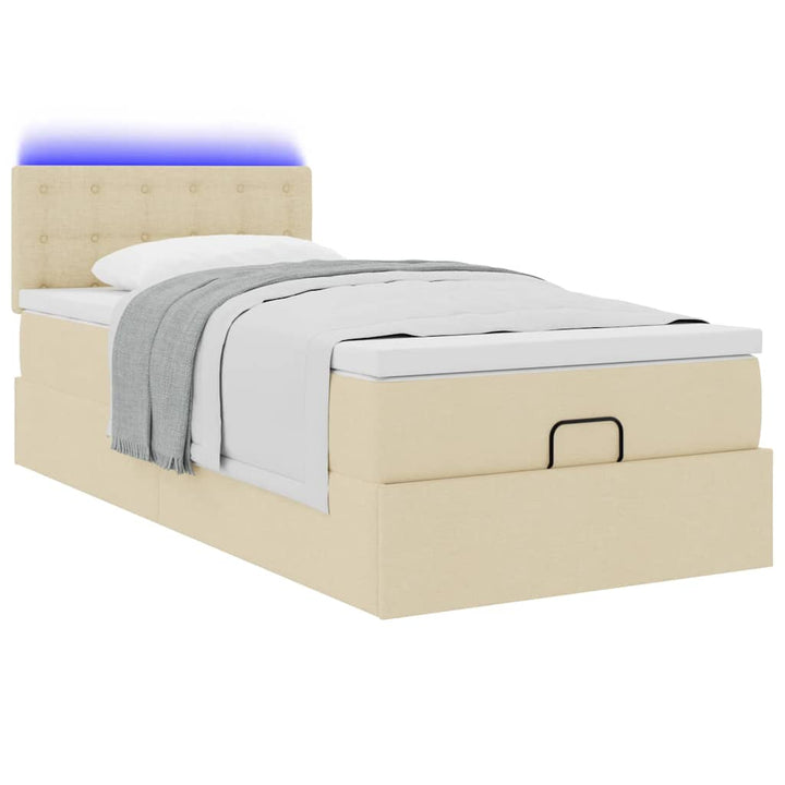 ottoman seng med madras 100x200 cm stof cremefarvet