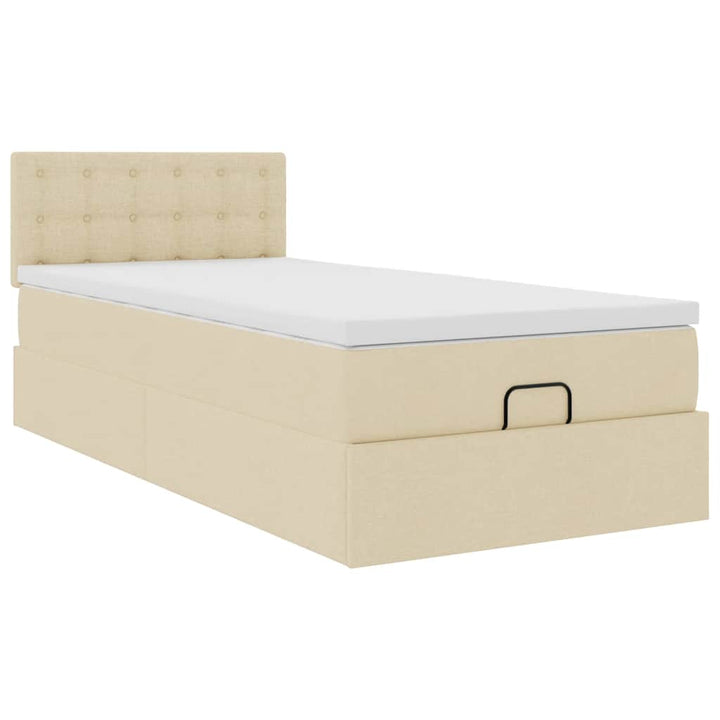ottoman seng med madras 100x200 cm stof cremefarvet