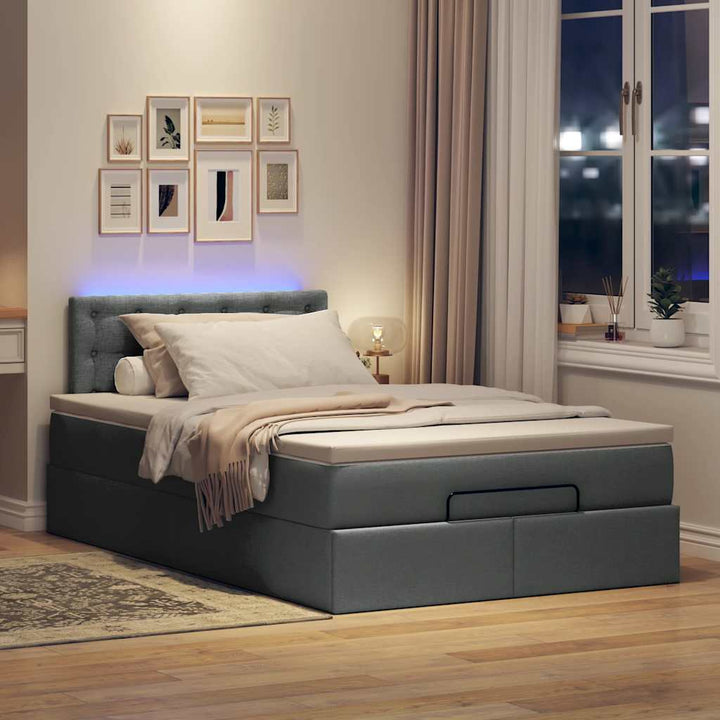 ottoman seng med madras & LEDs 120x190 cm stof mørkegrå
