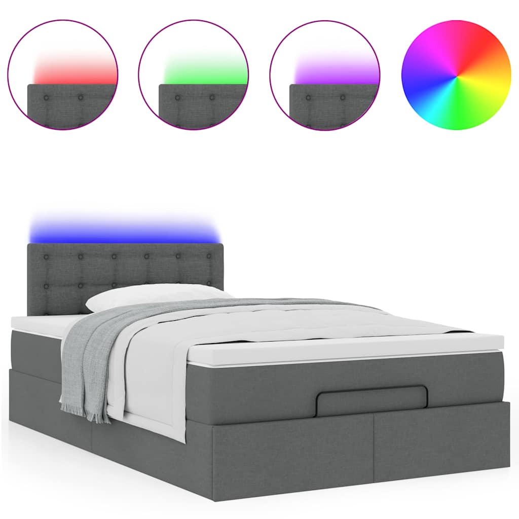 ottoman seng med madras & LEDs 120x190 cm stof mørkegrå