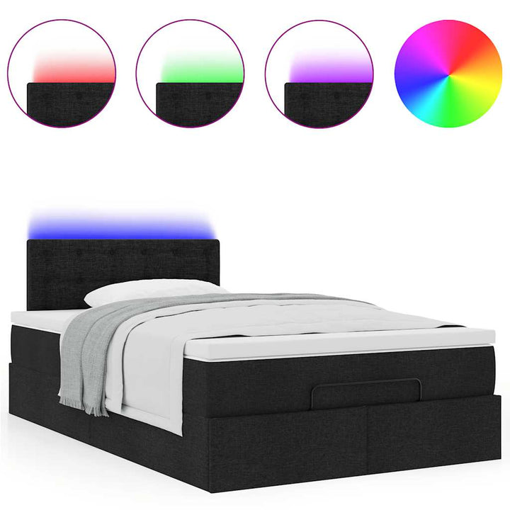 ottoman seng med madras & LEDs 120x190 cm stof sort